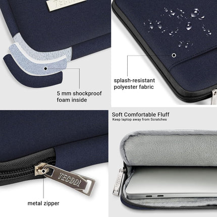 Sierra Laptop Hoes Sleeve Draagtas voor 15,6 Inch HP Lenovo Acer Dell Samsung notebook, MacBook Pro 16 Inch Cover met Intrekbare Handgreep, Donkerblauw