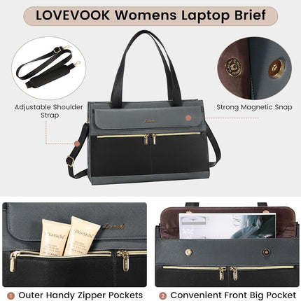 LOVEVOOK Laptoptassen voor vrouwen dames werktassen grote draagtas met laptopvak designer handtas stijlvolle PU-lederen aktetas voor school schoudertas voor kantoor en bedrijf