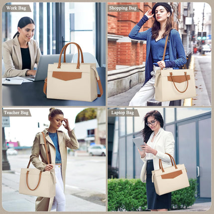 RAINSMORE Laptoptassen voor vrouwen 15,6 inch, dames draagtas, lederen designer laptop handtas, grote werktas met envelop, clutch tas voor kantoor en school