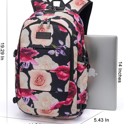 Tzowla Laptop Rugzak voor Heren,Waterdichte Antidiefstalrugzak voor School,Universiteit met USB-Oplaadpoort en Slot,14/15,6 inch Laptoptas voor Dames Jongens Meisje Vrijetijds Werk,Reisrugzak-Bloem