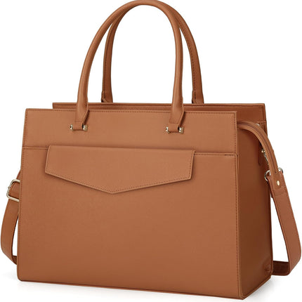 RAINSMORE Laptoptassen voor vrouwen 15,6 inch, dames draagtas, lederen designer laptop handtas, grote werktas met envelop, clutch tas voor kantoor en school