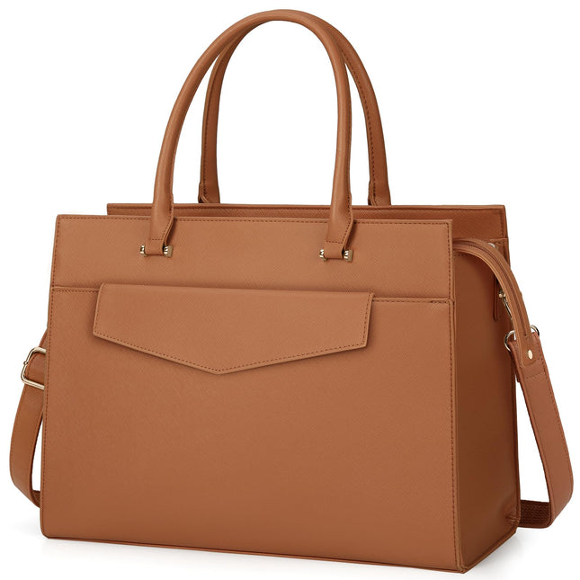 RAINSMORE Laptoptassen voor vrouwen 15,6 inch, dames draagtas, lederen designer laptop handtas, grote werktas met envelop, clutch tas voor kantoor en school