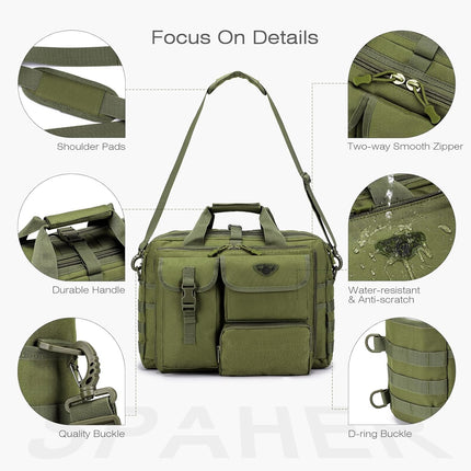 SPAHER Aktetas Heren Werktas Heren Laptoptas 14/15.6/17.3 Inch Zakelijk Tactische Tas Militaire Tas Schoudertas Messenger Bag Heren Cadeau voor Dames Heren