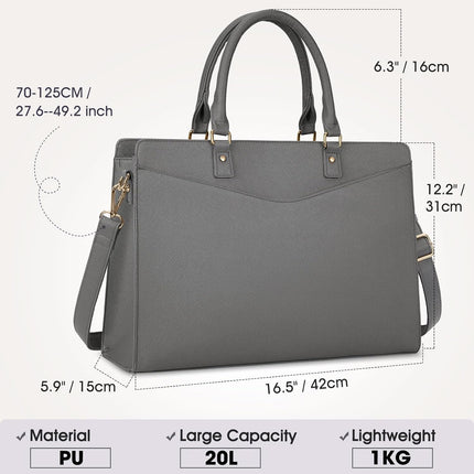 Dakuly Laptoptassen voor vrouwen, 15,6 inch, dameshandtassen, draagtas, grote werktassen, PU-lederen ontwerper-schoudertas voor zakelijk gebruik, kantoor, winkelen of universiteit