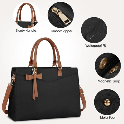 Dakuly Laptoptassen voor vrouwen, 15,6 inch, dameshandtassen, draagtas, grote werktassen, PU-lederen ontwerper-schoudertas voor zakelijk gebruik, kantoor, winkelen of universiteit