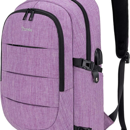 Tzowla Laptop Rugzak voor Heren,Waterdichte Antidiefstalrugzak voor School,Universiteit met USB-Oplaadpoort en Slot,14/15,6 inch Laptoptas voor Dames Jongens Meisje Vrijetijds Werk,Reisrugzak-Paars