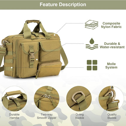 SPAHER Aktetas Heren Werktas Heren Laptoptas 14/15.6/17.3 Inch Zakelijk Tactische Tas Militaire Tas Schoudertas Messenger Bag Heren Cadeau voor Dames Heren