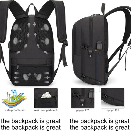 Tzowla Laptop Rugzak voor Heren,Waterdichte Antidiefstalrugzak voor School,Universiteit met USB-Oplaadpoort en Slot,17/17,3 inch Laptoptas voor Dames Jongens Meisje Vrijetijds Werk,Reisrugzak-Zwart