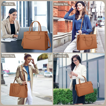 RAINSMORE Laptoptassen voor vrouwen 15,6 inch, dames draagtas, lederen designer laptop handtas, grote werktas met envelop, clutch tas voor kantoor en school