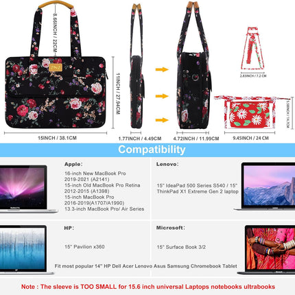 Sierra Slanke en Uitbreidbare Laptop Schoudertas Handtas Compatibel met MacBook Pro 16" & 15" en de Meeste 14-15 inch Notebooks, met Kleine Hoesjes en Riem -dubbele pioen