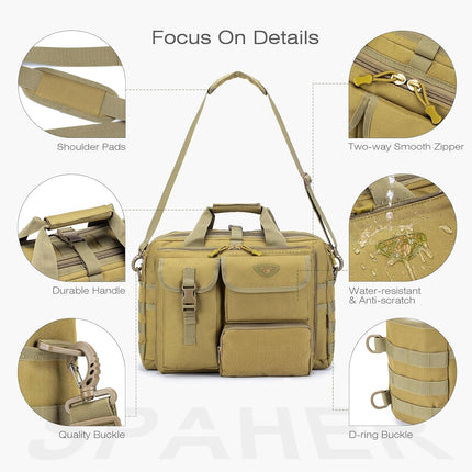 SPAHER Aktetas Heren Werktas Heren Laptoptas 14/15.6/17.3 Inch Zakelijk Tactische Tas Militaire Tas Schoudertas Messenger Bag Heren Cadeau voor Dames Heren