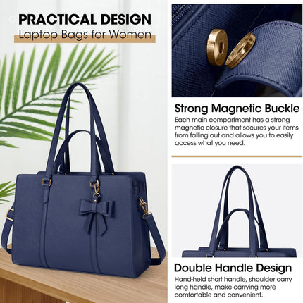 Dameshandtas voor de universiteit, PU-lederen draagtas, grote werktas, tas voor laptop van 15,6 inch, schoudertas, zwart