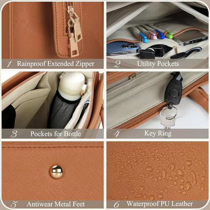 RAINSMORE Laptoptassen voor vrouwen 15,6 inch, dames draagtas, lederen designer laptop handtas, grote werktas met envelop, clutch tas voor kantoor en school