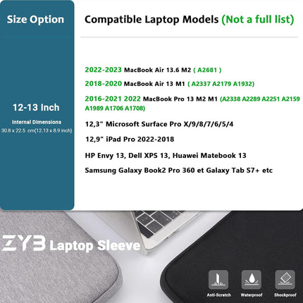 Sierra Laptoptas Hoes Sleeve beschermhoes voor 2022 MacBook Air 13.6 M2,2018-2020 MacBook Air 13 M1 A2337/A2179/A1932,2016-2022 Macbook Pro 13 M2 M1,2022-2018 Ipad Pro 12.9 M2 M1,Surface Pro etc,Grijs