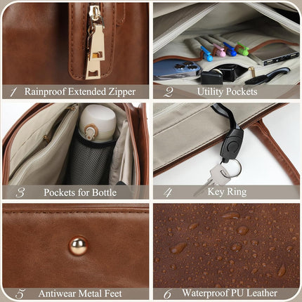 RAINSMORE Laptoptassen voor vrouwen 15,6 inch, dames draagtas, lederen designer laptop handtas, grote werktas met envelop, clutch tas voor kantoor en school