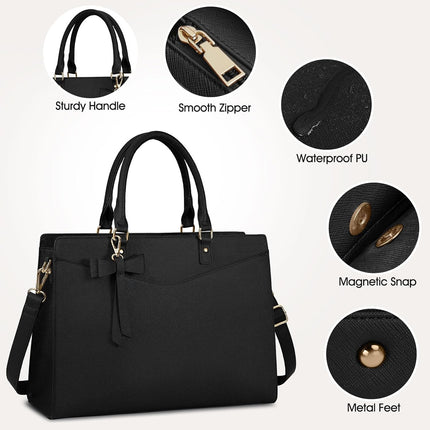 Dakuly Laptoptassen voor vrouwen, 15,6 inch, dameshandtassen, draagtas, grote werktassen, PU-lederen ontwerper-schoudertas voor zakelijk gebruik, kantoor, winkelen of universiteit