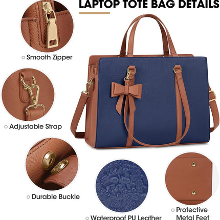 Dameshandtas voor de universiteit, PU-lederen draagtas, grote werktas, tas voor laptop van 15,6 inch, schoudertas, zwart