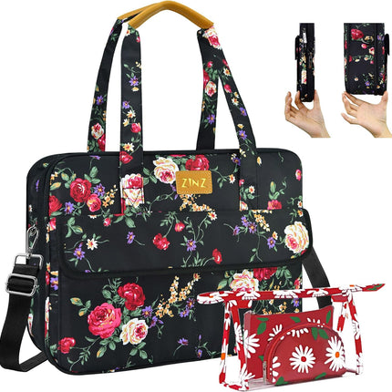 Sierra Slanke en Uitbreidbare Laptop Schoudertas Handtas Compatibel met MacBook Pro 16" & 15" en de Meeste 14-15 inch Notebooks, met Kleine Hoesjes en Riem -dubbele pioen