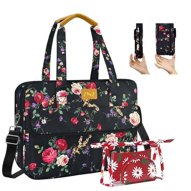 Sierra Slanke en Uitbreidbare Laptop Schoudertas Handtas Compatibel met MacBook Pro 16" & 15" en de Meeste 14-15 inch Notebooks, met Kleine Hoesjes en Riem -dubbele pioen