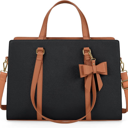 Dameshandtas voor de universiteit, PU-lederen draagtas, grote werktas, tas voor laptop van 15,6 inch, schoudertas, zwart