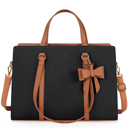 Dameshandtas voor de universiteit, PU-lederen draagtas, grote werktas, tas voor laptop van 15,6 inch, schoudertas, zwart
