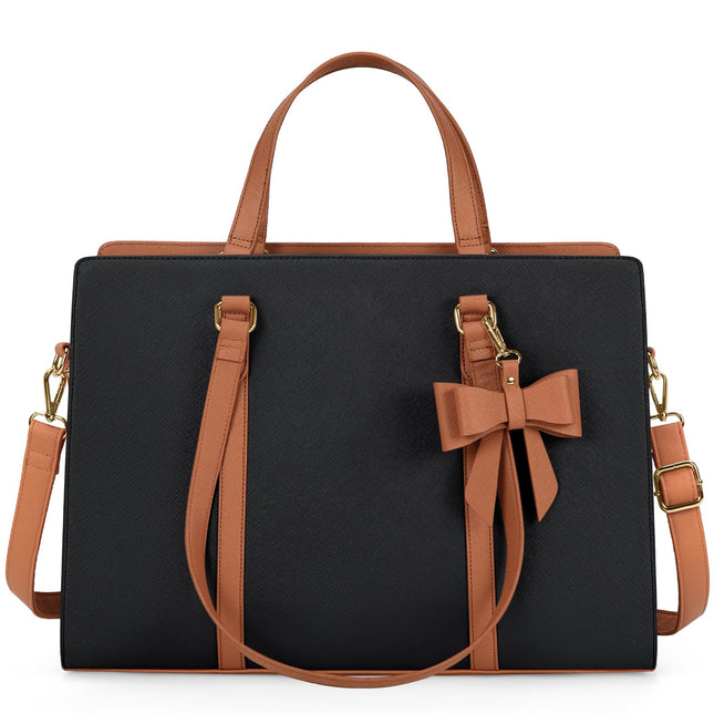 Dameshandtas voor de universiteit, PU-lederen draagtas, grote werktas, tas voor laptop van 15,6 inch, schoudertas, zwart