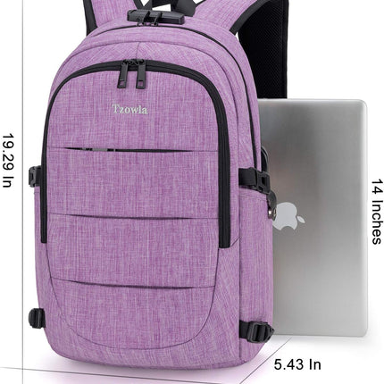 Tzowla Laptop Rugzak voor Heren,Waterdichte Antidiefstalrugzak voor School,Universiteit met USB-Oplaadpoort en Slot,14/15,6 inch Laptoptas voor Dames Jongens Meisje Vrijetijds Werk,Reisrugzak-Paars