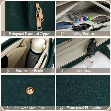 RAINSMORE Laptoptassen voor vrouwen 15,6 inch, dames draagtas, lederen designer laptop handtas, grote werktas met envelop, clutch tas voor kantoor en school