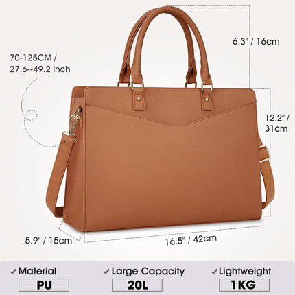 Dakuly Laptoptassen voor vrouwen, 15,6 inch, dameshandtassen, draagtas, grote werktassen, PU-lederen ontwerper-schoudertas voor zakelijk gebruik, kantoor, winkelen of universiteit