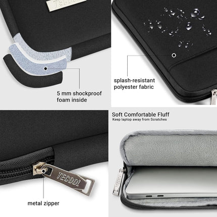 Sierra Laptop Hoes Sleeve Draagtas voor 15,6 Inch HP Lenovo Acer Dell Samsung notebook, MacBook Pro 16 Inch Cover met Intrekbare Handgreep, Zwart