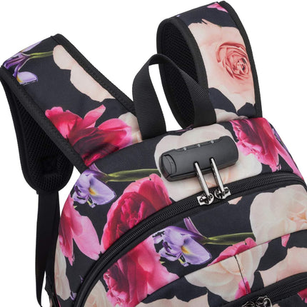 Tzowla Laptop Rugzak voor Heren,Waterdichte Antidiefstalrugzak voor School,Universiteit met USB-Oplaadpoort en Slot,14/15,6 inch Laptoptas voor Dames Jongens Meisje Vrijetijds Werk,Reisrugzak-Bloem