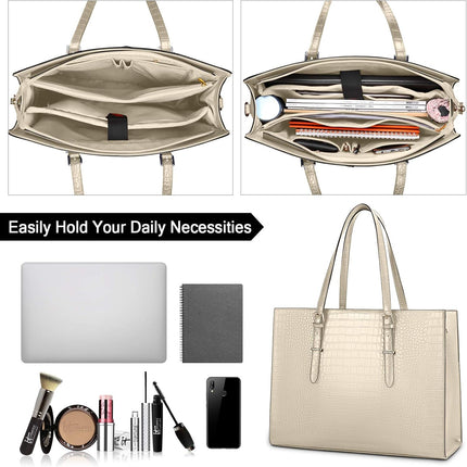 Lubardy Laptoptassen voor vrouwen, boodschappentas, 15.6 inch lederen grote dameshandtas, werktas, designer zaken-, schouder-, winkel- of kantoortas