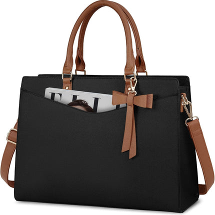 Dakuly Laptoptassen voor vrouwen, 15,6 inch, dameshandtassen, draagtas, grote werktassen, PU-lederen ontwerper-schoudertas voor zakelijk gebruik, kantoor, winkelen of universiteit