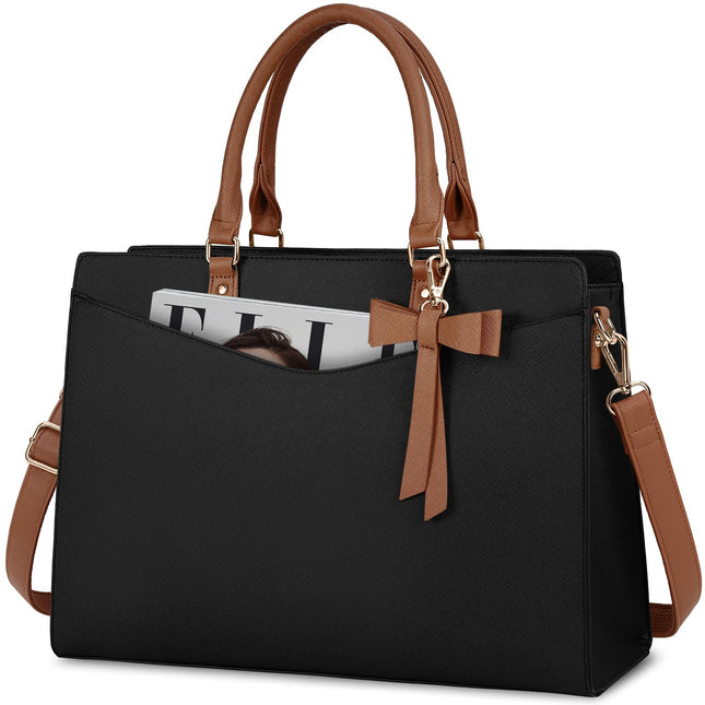 Dakuly Laptoptassen voor vrouwen, 15,6 inch, dameshandtassen, draagtas, grote werktassen, PU-lederen ontwerper-schoudertas voor zakelijk gebruik, kantoor, winkelen of universiteit