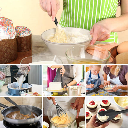 Joyfair 15 stuks keukengerei van siliconen, hittebestendig, met keukengereihouder, anti-aanbaklaag, vaatwasmachinebestendig, zwart