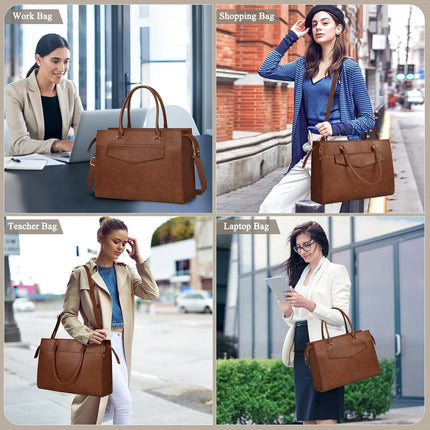RAINSMORE Laptoptassen voor vrouwen 15,6 inch, dames draagtas, lederen designer laptop handtas, grote werktas met envelop, clutch tas voor kantoor en school
