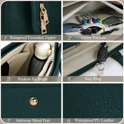 RAINSMORE Laptoptassen voor vrouwen 15,6 inch, dames draagtas, lederen designer laptop handtas, grote werktas met envelop, clutch tas voor kantoor en school