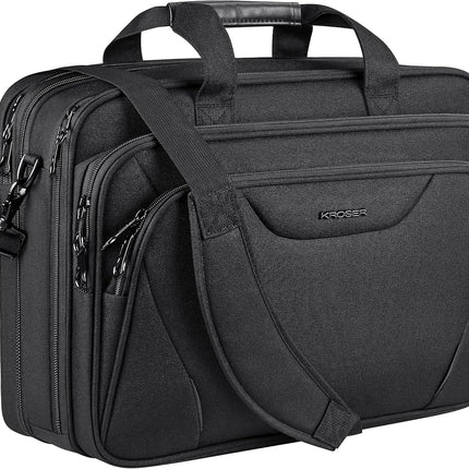 KROSER 18" laptoptas Premium laptop aktetas past tot 17,3 inch laptop uitbreidbare waterafstotende schoudertas computertas voor reizen/zakelijk/school/heren/dames-Zwart