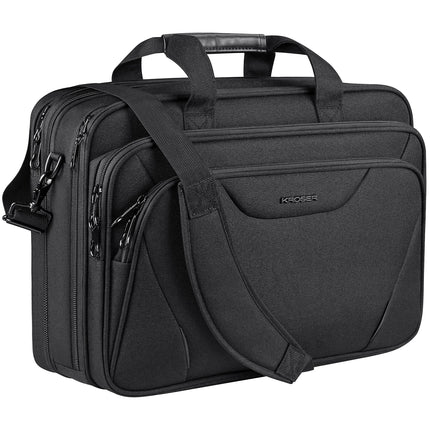 KROSER 18" laptoptas Premium laptop aktetas past tot 17,3 inch laptop uitbreidbare waterafstotende schoudertas computertas voor reizen/zakelijk/school/heren/dames-Zwart