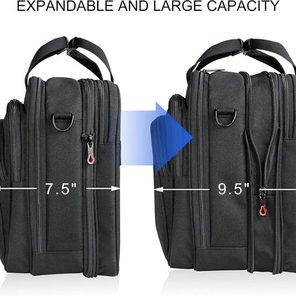 KROSER 18" laptoptas Premium laptop aktetas past tot 17,3 inch laptop uitbreidbare waterafstotende schoudertas computertas voor reizen/zakelijk/school/heren/dames-Zwart