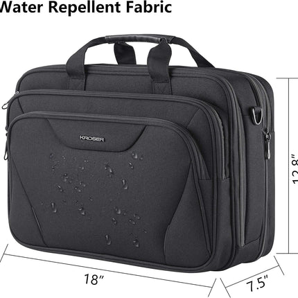 KROSER 18" laptoptas Premium laptop aktetas past tot 17,3 inch laptop uitbreidbare waterafstotende schoudertas computertas voor reizen/zakelijk/school/heren/dames-Zwart