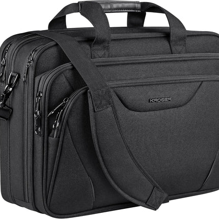 KROSER 18" laptoptas Premium laptop aktetas past tot 17,3 inch laptop uitbreidbare waterafstotende schoudertas computertas voor reizen/zakelijk/school/heren/dames-Zwart