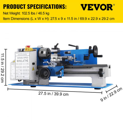 VEVOR Precision Mini Metalen Draaibank Variabele Snelheid 2250 rpm