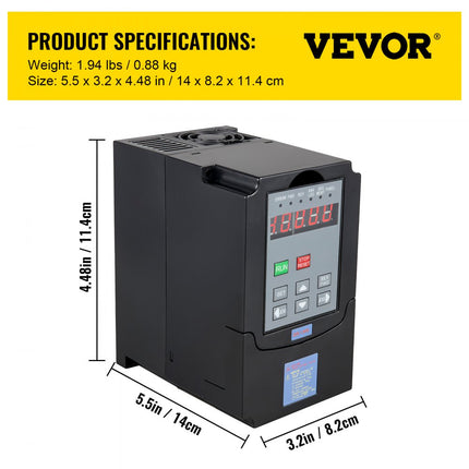 VEVOR Omvormer 1,5 Kw 220 V Variabele Frequentie Drive Frequentieregelaar Inverter Vfd
