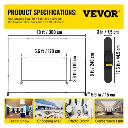 VEVOR Posterstandaard 10' X 8' Banner Stand Display 8'x 8' To 10' X 8' foto Achtergrondhandel Promotie