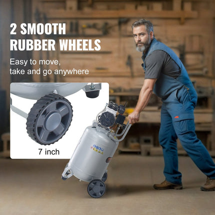 VEVOR luchtcompressor 49L fluistercompressor 2PK luchtpomp olievrije 8bar compressor eenfasig geluidsniveau ≤63dB Ideaal voor het oppompen van banden, autoreparaties, schilderen, houtwerk