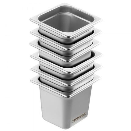VEVOR 6 x hotelpannen gastronormbakken RVS 1/6 maat 178x168x160mm