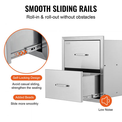 VEVOR Ladekast 45 x 52 cm buitenkeuken BBQ-eiland roestvrijstalen dubbele lade