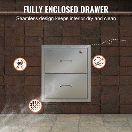 VEVOR Ladekast 45 x 52 cm buitenkeuken BBQ-eiland roestvrijstalen dubbele lade