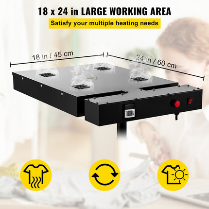Bijgewerkt 18 "x 24" Flitsdroger Zeefdruk T-shirt Uithardingsapparatuur Verstelbare standaard met temperatuurweergave